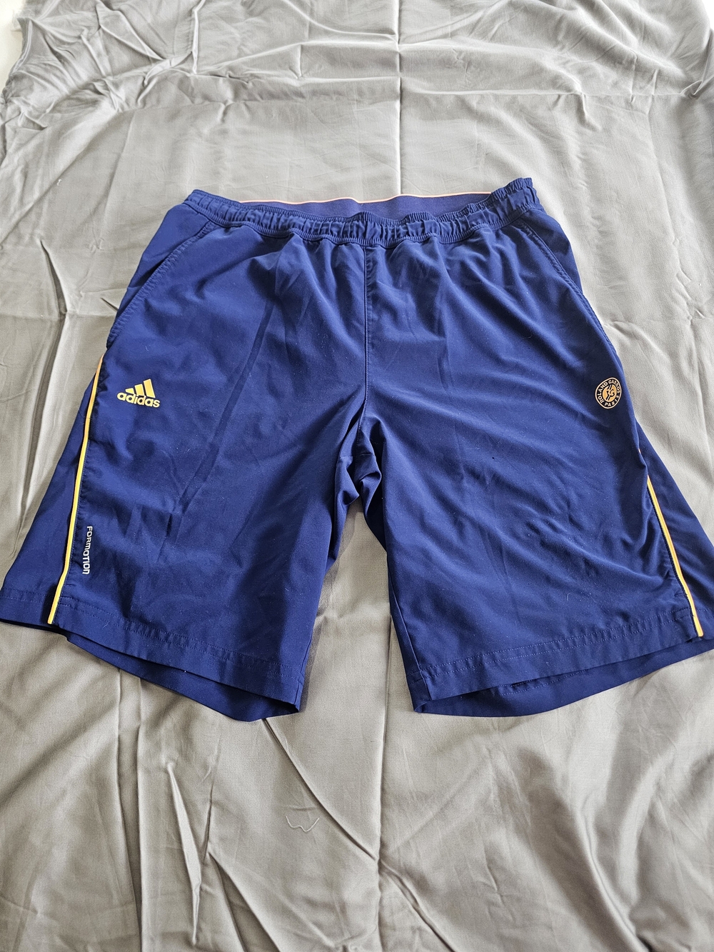 Adidas Men’s Roland Garros Navy Athletic Shorts with Yellow Accents Size M